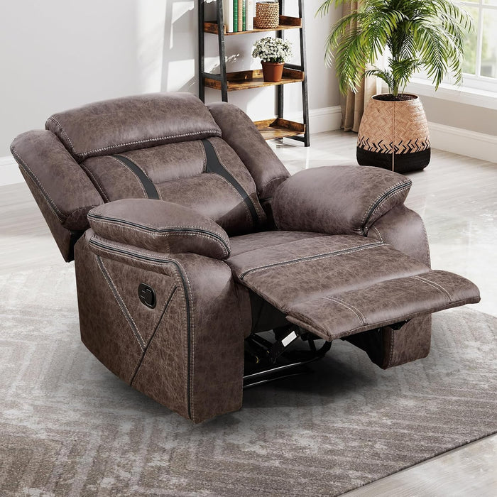 Manual Recliner Chair, Faux Leather Single Reclining Sofa Chair with Overstuffed Armrest and Headrest, for Living Room, Bedroom Furniture, Meeting Room, Grey