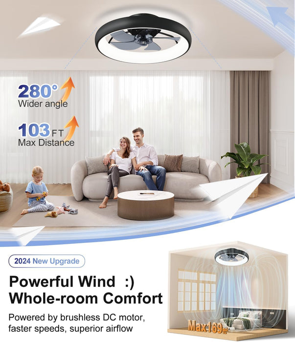 【Upgraded】 Ultra Low Profile Ceiling Fans with Lights and Remote Ultra Quiet 25 Db, 21" Modern Flush Mount Ceiling Fan LED Ceiling Fan Fandelier Ceiling Fan