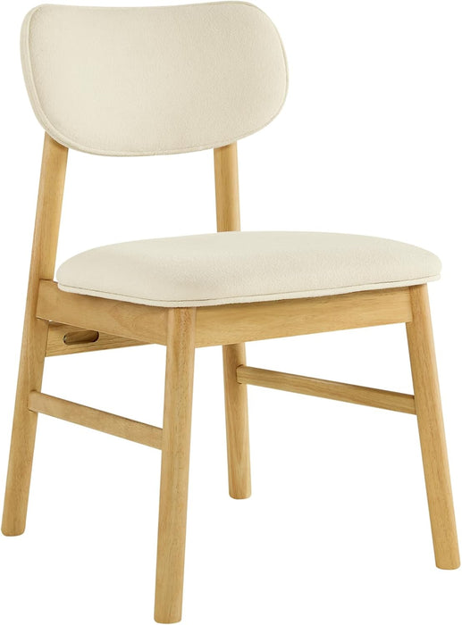 Upholstered Dining Chairs Set of 2, Mid Century Modern Kitchen & Dining Room Chairs, Solid Wood Frame in Oak, Chenille Fabric in Cream (White)
