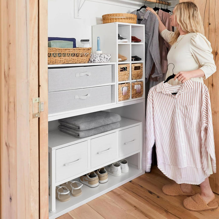 Closet Storage with 3 Fabric Drawers Small White Dresser for Closet Floor Organizer Dorm Bedroom