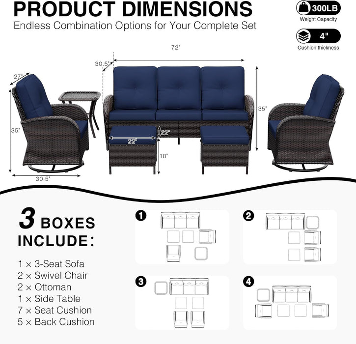 Wicker Patio Furniture Set, 6 Piece Outdoor Furniture Set with Thickened Cushions, High Back, Deep Seating, Wide Armrest, Outdoor Swivel Rocker Chairs for Porch, Deck