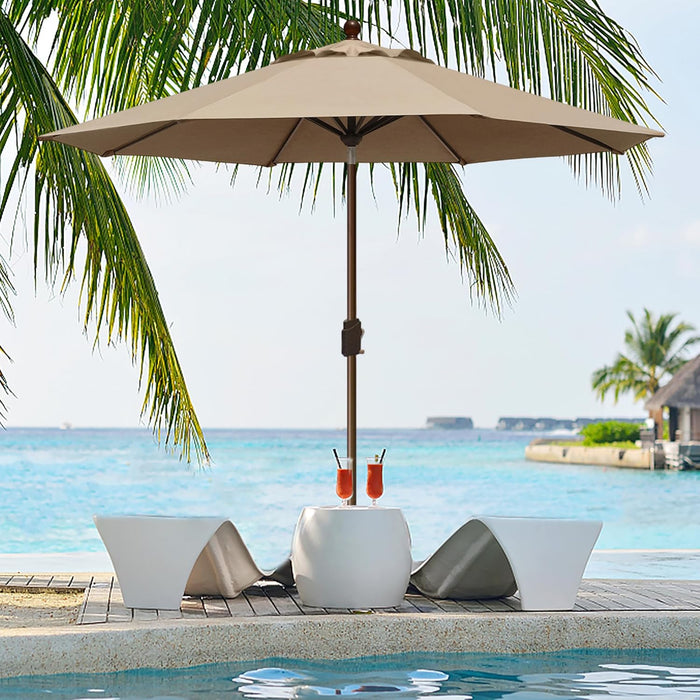 USA 10-Year-Non-Fading 9Ft Market Patio Umbrella, UPF 50+ UV Protection Performance Sun Umbrella, Heavy Duty Commercial Grade Outdoor Table Umbrella with Crank & Tilt, Windproof Vented Top for Garden, Pool, Deck and Outdoor Playsets,Heather Beige
