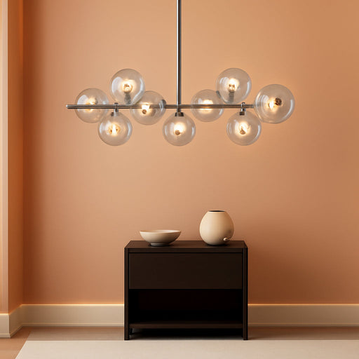 Mid Century Modern Sputnik Chandeliers,9-Light Dining Room Light Fixture | Globe Smoke Grey Glass Dining Room Chandeliers,Chrome Long Linear Sputnik Ceiling Light,Modern Pendant Light Kitchen Island