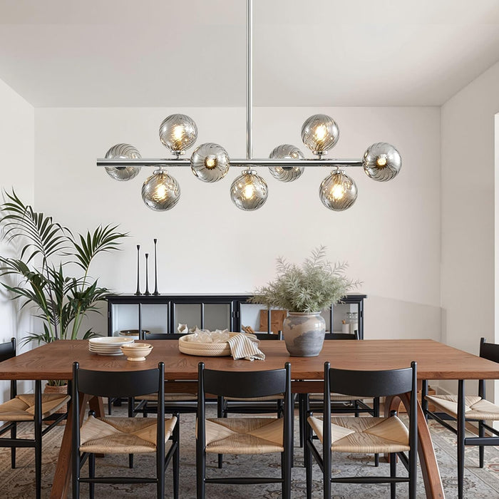 Mid Century Modern Sputnik Chandeliers,9-Light Dining Room Light Fixture | Globe Smoke Grey Glass Dining Room Chandeliers,Chrome Long Linear Sputnik Ceiling Light,Modern Pendant Light Kitchen Island
