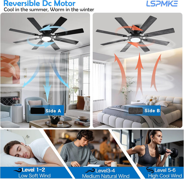 Black 54 Inch Low Profile Ceiling Fan With Remote