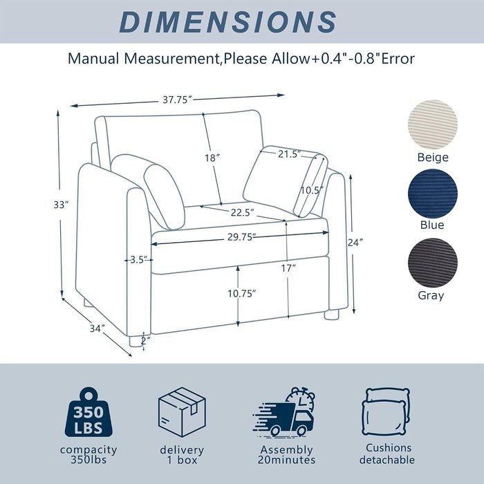 38" Modern Accent Chair Comfy Reading Chair Accent Chairs for Living Room Oversized Armchair for Bedroom,Apartment (Beige, 1 Chairs)
