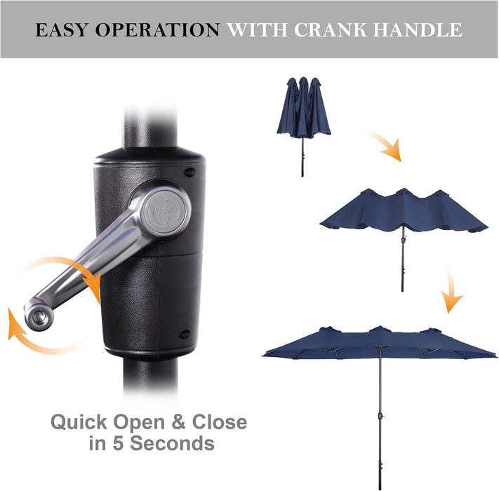 Patio Outdoor Table and Chairs Set with Umbrella Navy, Patio Dining Sets for 6, 7 Pieces Patio Table Set Clearance for Backyard Deck Porch Outside, Metal Table with Hole & Cushioned Rattan Chairs