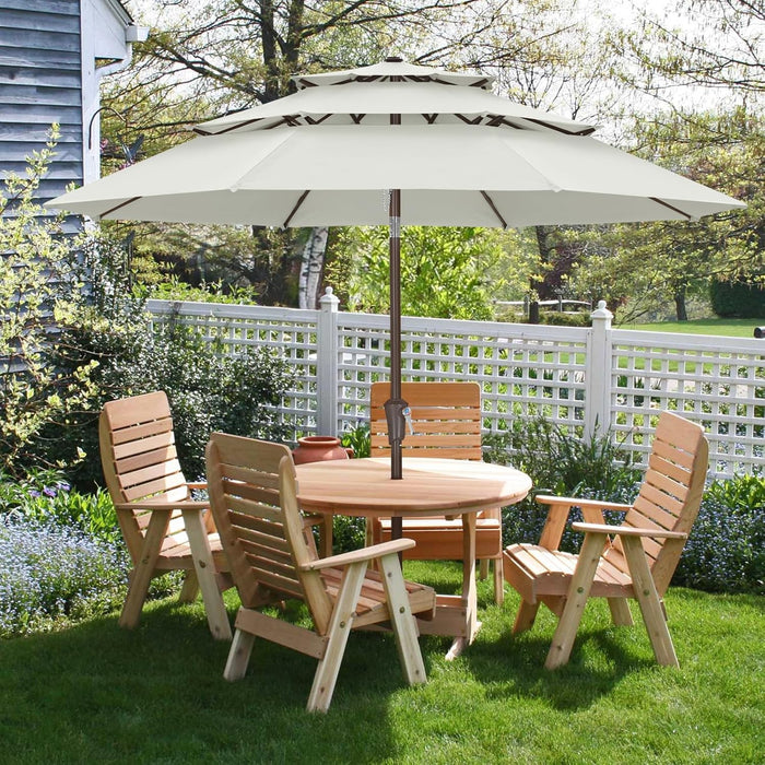 11Ft 3 Tiers Market Umbrella, Outdoor Table Umbrella for for Patio, Deck, Backyard (Light Beige)