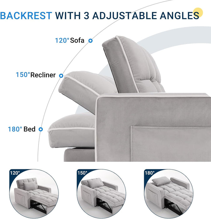 Grey Sleeper Sofa Bed Chair ThreeLevelAdjustableBackrest