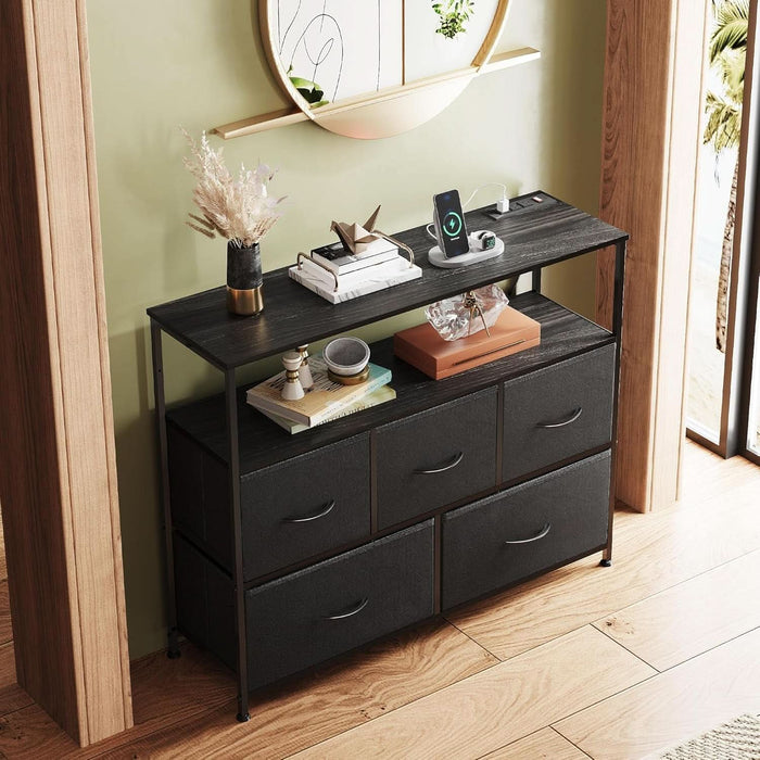 Dresser TV Stand Black With Built In Charging Station