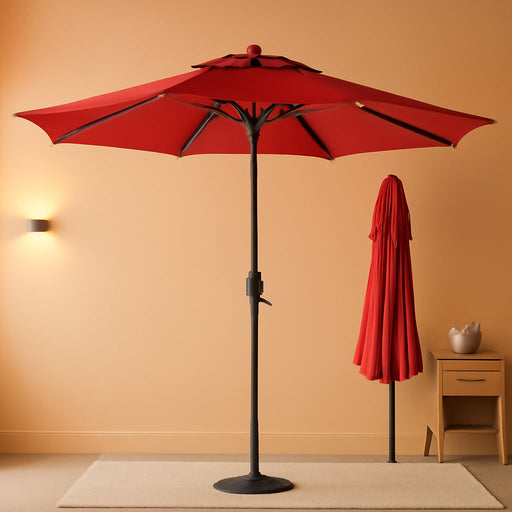 9FT Outdoor Patio Umbrella - 2 Tiers Table Umbrella Waterproof UV Protection, Sombrillas De Patio with Push Button Tilt, Sun Umbrella for Pool, Porch, Garden, Backyard (Red)