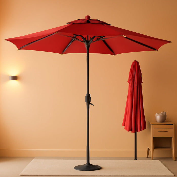 9FT Outdoor Patio Umbrella - 2 Tiers Table Umbrella Waterproof UV Protection, Sombrillas De Patio with Push Button Tilt, Sun Umbrella for Pool, Porch, Garden, Backyard (Red)