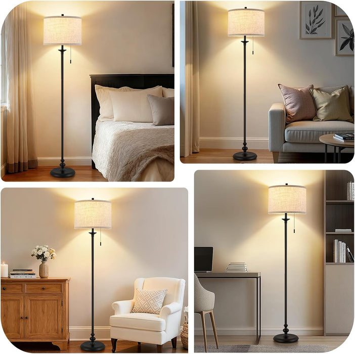Black Floor Lamp, 60" Standing Lamp with Fabric Lampshade