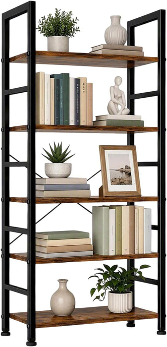 5 Tier Bookshelf, Free Standing Bookcase with Open Storage Shelves