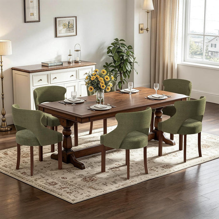 Wooden Dining Chairs Set of 4,Modern Fabric Upholstered Dining Room Chair Kitchen Side Chairs with Solid Wood Legs,Mid Century Farmhouse Dinner Chairs for Kitchen Dining Room,Restaurant,Green