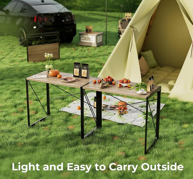 Small Folding Desk 31.5 Inch No Assembly Required Computer Desks, Spaces Saving Foldable Table for Bedroom, Home Office, Dorm, Apartment, Kids, Beech