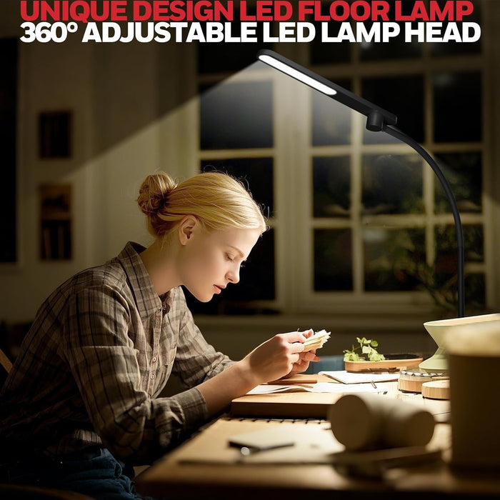 LED Floor Lamp with Remote, CRI97 Full Spectrum Eye-Caring Reading Lamp, Stepless Dimmable 3000K-5000K Task Floor Lamp with Flexible Gooseneck for Living Room, Bedroom, Office