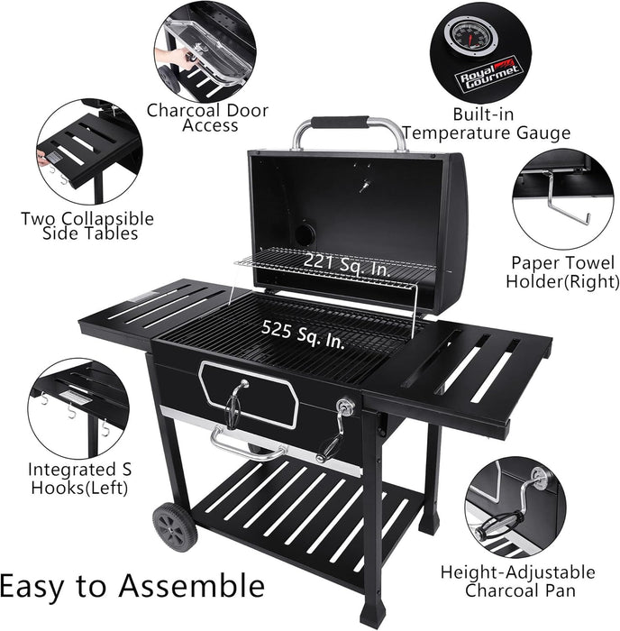 CD2030AN 30-Inch Charcoal Grill, Deluxe BBQ Smoker Picnic Camping Patio Backyard Cooking, Black, Large