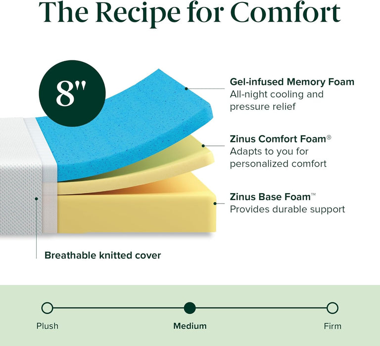 8 Inch Green Tea Cooling Memory Foam Mattress [New Version], Twin, Fiberglass Free, Medium Firmness, Cooling Gel Foam, Certified Safe Foams & Fabric, Mattress in a Box