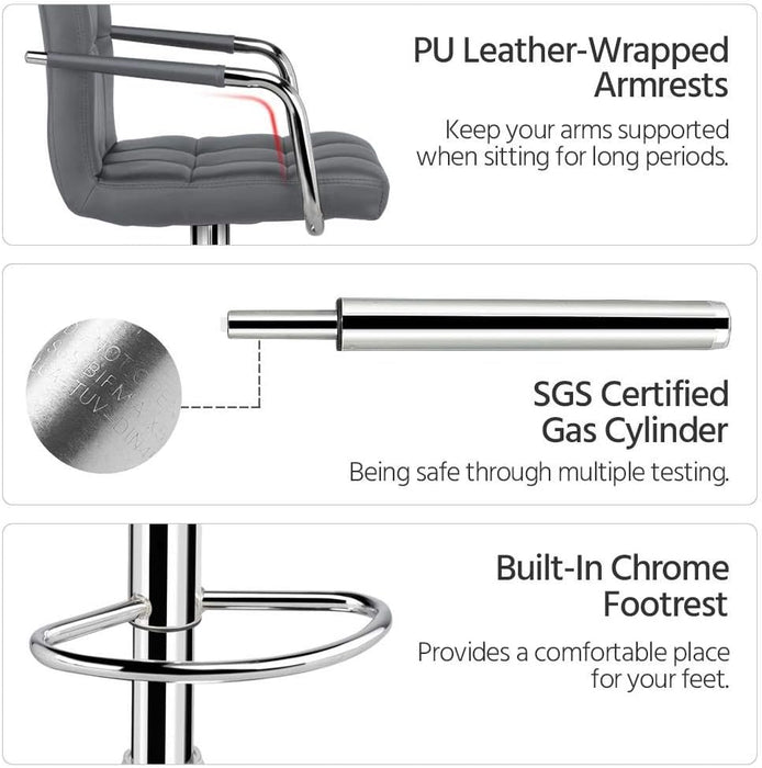 Bar Stools, Adjustable PU Leather Swivel Barstools, Modern Counter Stools with Back and Footrest, Counter Height Barstools for Bar, Kitchen, Dining Room, Set of 2, Grey