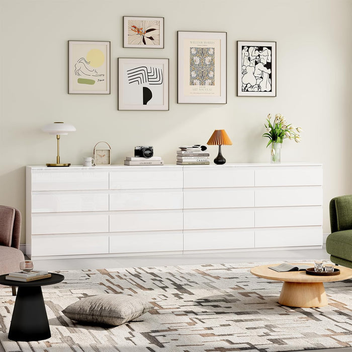 White Wood Dresser for Bedroom with 8 Drawer 55" Wide
