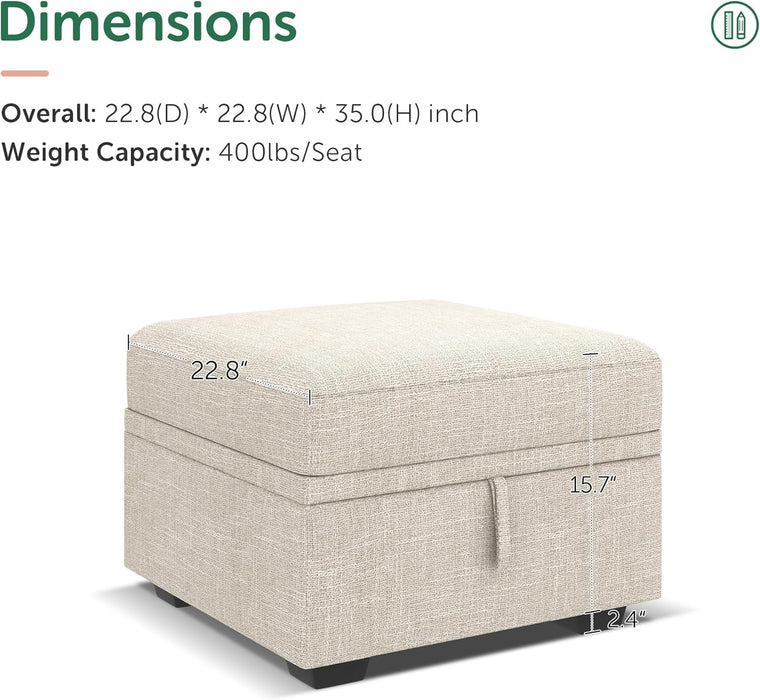Storage Ottoman Module for Sectional Sleeper Sofa with Pull Out Bed, Movable Footrest Ottoman for Modular Couch, Beige