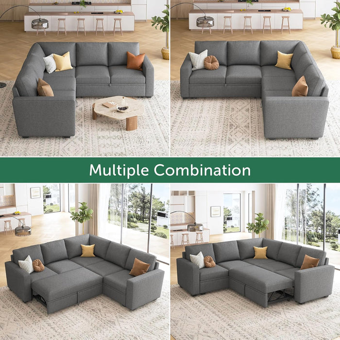  Dark Grey Sectional Sofa Bed Modular, L-Shaped, Storage