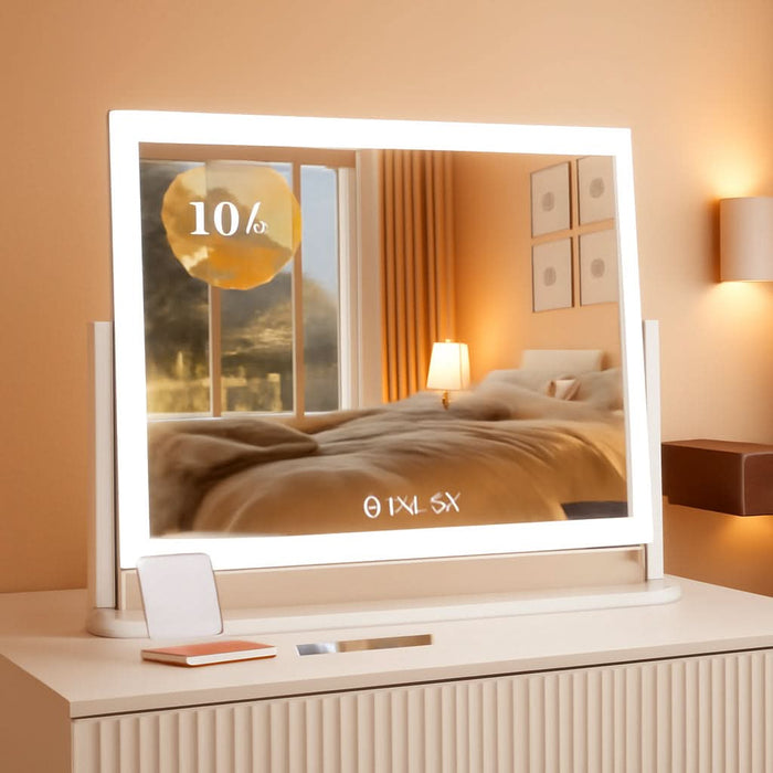 Lighted Makeup Mirror, 17.3"X13" Hollywood Vanity Mirror with Led Lights, Three Color Lighting Modes, and 5X Magnification Mirror, Smart Touch Control, 360°Rotation (White, Gift Box)