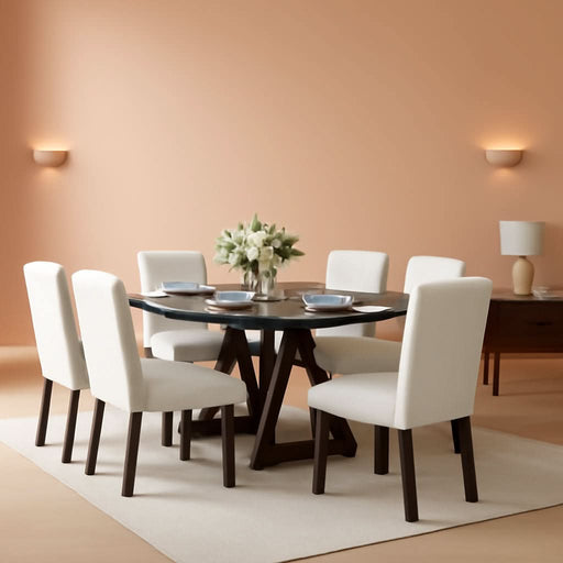 Upholstered Parsons Dining Chairs Set of 6, Modern Dining Room Chairs with Back, Fabric Kitchen Side Chairs with Wood Legs for Dinner Farmhouse Restaurant, Beige