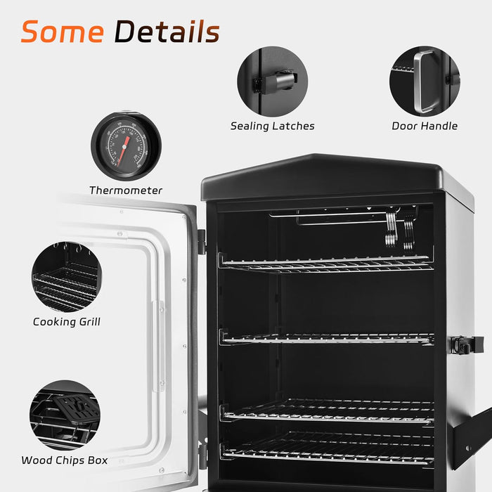 Large Vertical Propane Smoker Grill 4-Rack Outdoor Gas BBQ Smoker with Temperature Control, Heavy Duty Design & Weather-Resistant Cover for Meat, Fish, Ribs