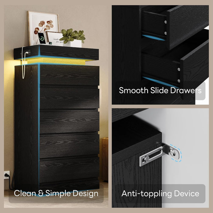 54Inch Tall Dresser With Five Drawers LEDIlluminated