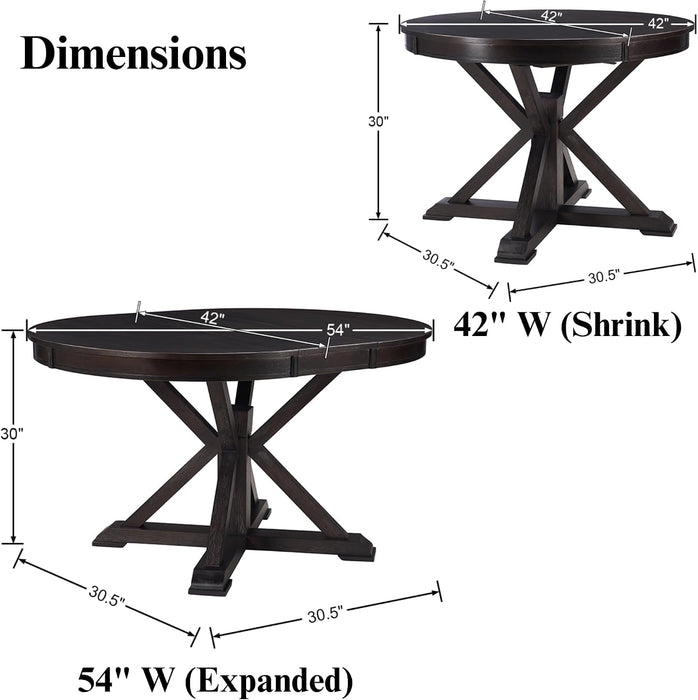 42"-54" Extendable Dining Table for 4-6 People Farmhouse Round/Oval Dining Room Table Solid Wood Kitchen Table with Cross Base, Only Table (Dark Brown)