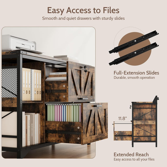 Rustic Brown FortyFourInch Lateral Filing Cabinet Lockable