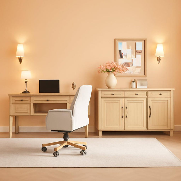 56 Inch Oak Executive Desk With IntegratedChargingSystem