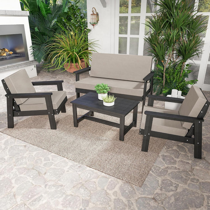Domi 4 Pieces HDPE Patio Furniture Set, Outdoor Sofa outside Couch Set