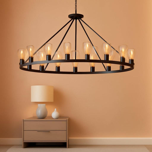 Wagon Wheel Chandelier, Large Black Farmhouse Chandelier for Dining Room Light Fixture, 20-Light 48 Inch Extra Hanging Lighting for High Ceilings Living Room Kitchen Island Foyer Villa