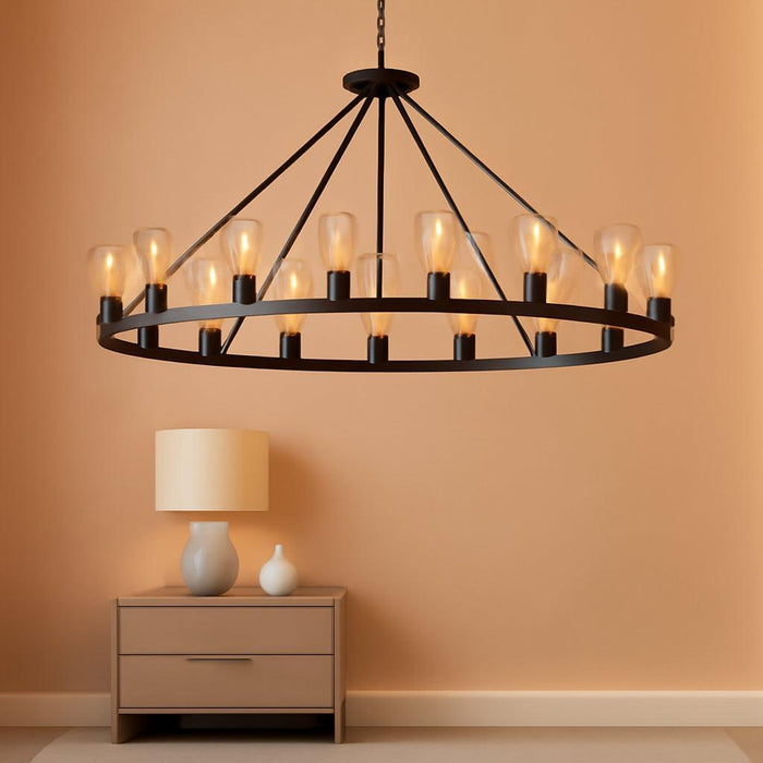 Wagon Wheel Chandelier, Large Black Farmhouse Chandelier for Dining Room Light Fixture, 20-Light 48 Inch Extra Hanging Lighting for High Ceilings Living Room Kitchen Island Foyer Villa