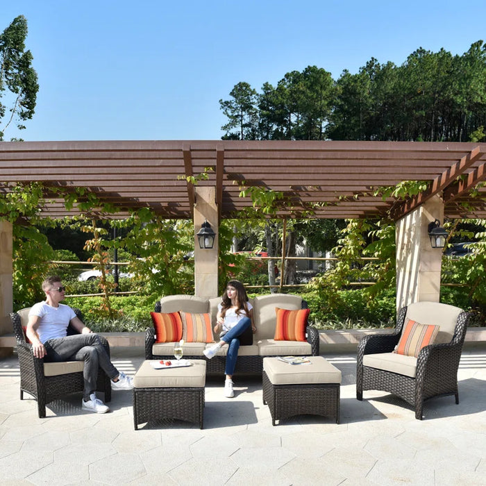 Melanson Patio 5 Piece Rattan Seating Group with Cushions