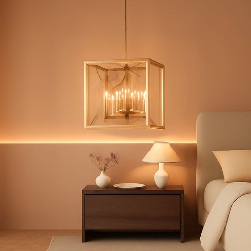 6-Light Gold Pendant Light, Modern Farmhouse Dining Room Light Fixtures over Table, Industrial Metal Geometric Kitchen Chandelier for Entryway Hallway Foyer Bedroom