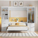 Queen Size Murphy Bed with Wardrobe and Storage Drawers & Storage Shelf,Wall Bed Frame Folding into Cabinet Design for Small Space,Bedroom,Guest Room,White