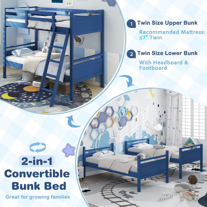 NavyBlue Convertible TwinOverTwin Bunk Bed For Kids