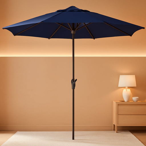 9FT 3 Tier Patio Umbrella Outdoor Market Umbrella Table Umbrellas with 8 Ribs 1.5 Pole Push Button Tilt and Crank UV Protection for Garden,Navy
