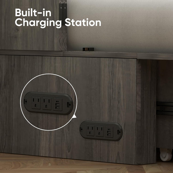 Queen Murphy Bed Grey With IntegratedCharging Station