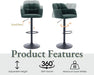 Modern Swivel Bar Stools Set of 2 Velvet Counter Height Barstools with Back and Arms Adjustable Bar Stool Chairs with Metal Base for Kitchen Island/Home Bar/Dining Room, Green