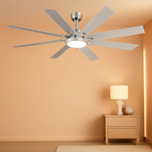 62 Inch Modern Brushed Nickel Ceiling Fan Light