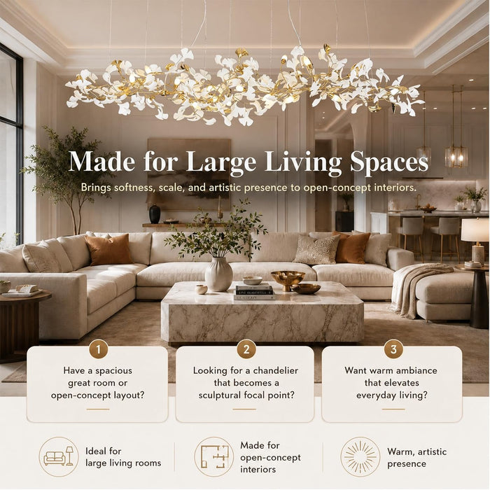 L98.42 Large Modern Chandelier for Dining Room, 20-Light Copper Tree Branch Chandeliers, Ginkgo Leaf Chandeliers, H65 Brass Chandelier for Restaurants, Hotelsand, Clubs, Living Room