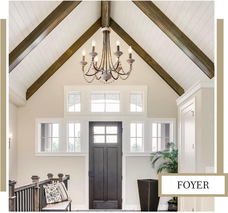 French Country Chandelier 20 Inch Whitewashed Wood