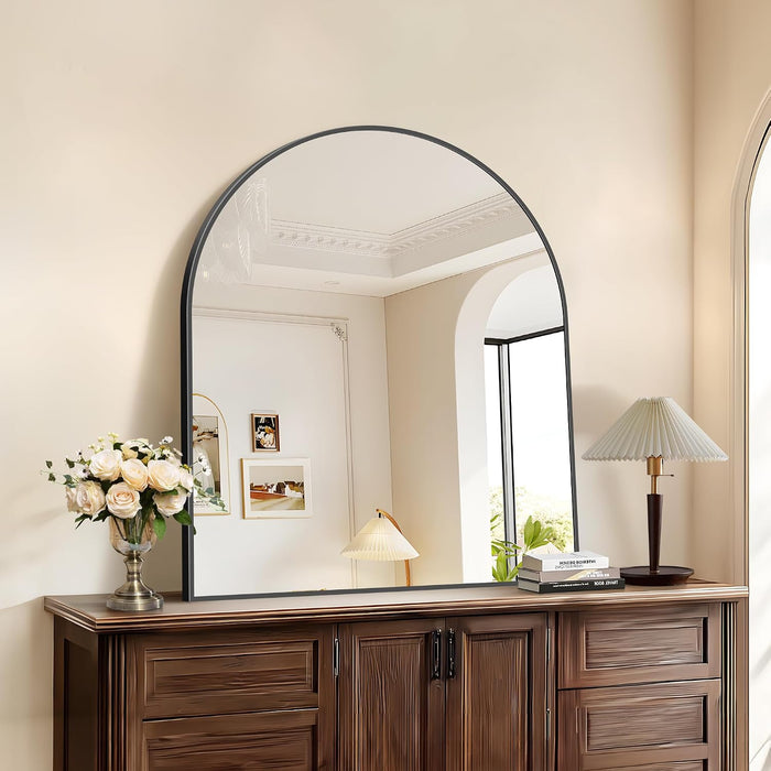 Black Arch Mirror, 30’’X36’’ Black Mirror for Bathroom, Wide Arched Bathroom Mirror with Metal Frame, Wall Mounted Mirror for Bedroom Living Room Entryway Modern