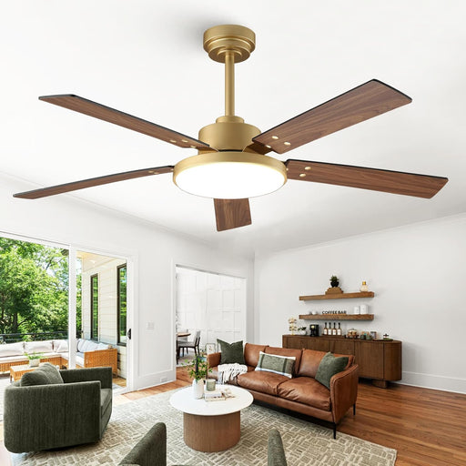 52 Inch Gold Ceiling Fans with Lights and Remote/App, 12.2'' Large 3CCT LED Light Panel, Modern Smart Black and Gold Ceiling Fan for Bedroom Living Room, ETL Listed, 6 Speeds Quiet DC Motor