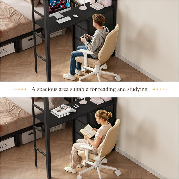 Black Twin Over Twin Bunk Bed WithDeskChargingStation